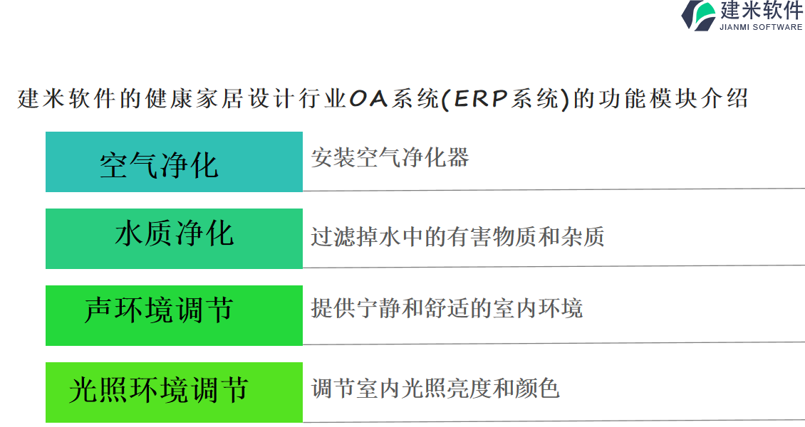 建米软件的健康家居设计行业OA系统(ERP系统)的功能模块介绍