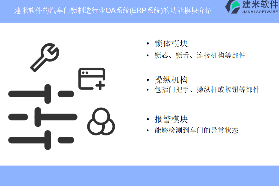 建米软件的汽车门锁制造行业OA系统(ERP系统)的功能模块介绍